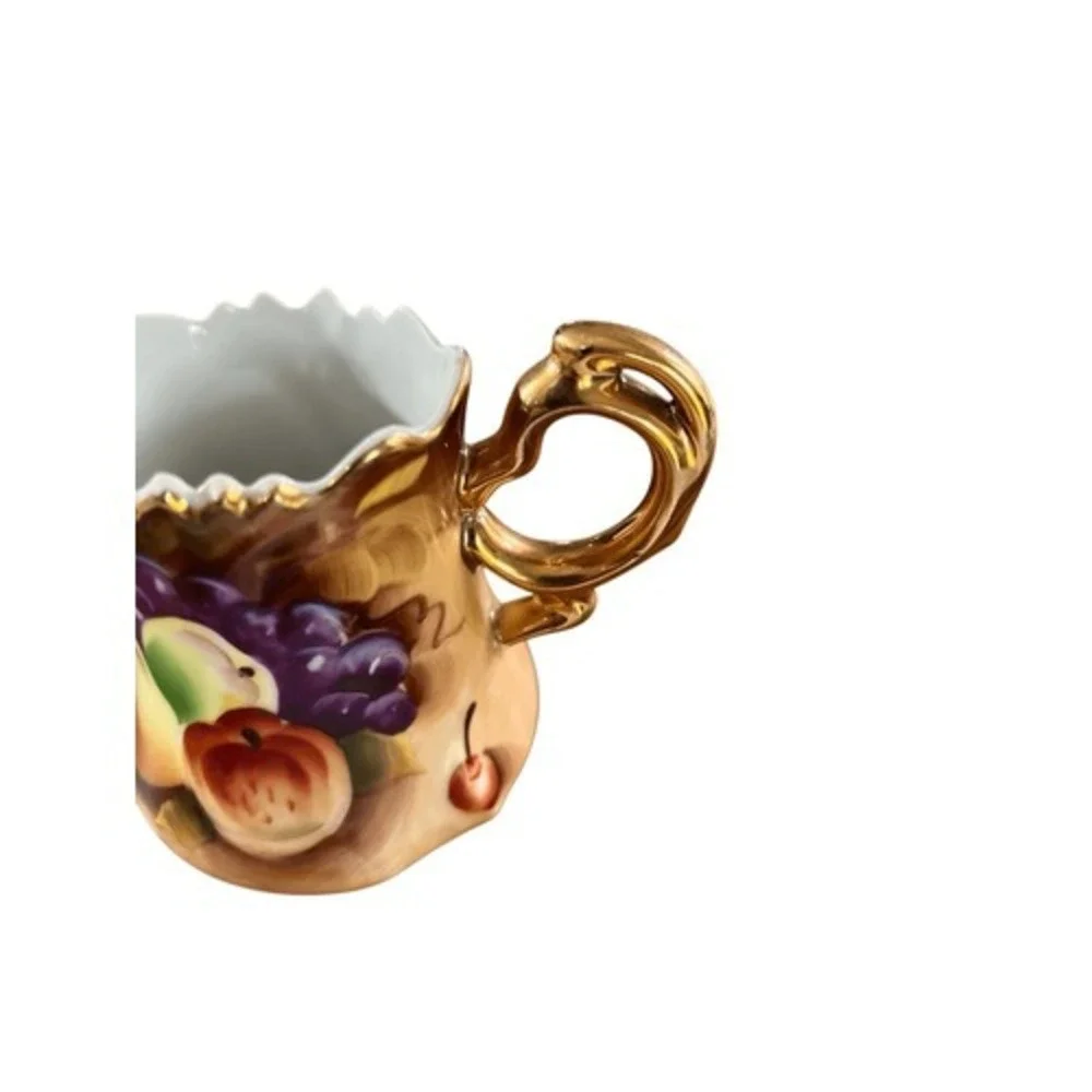 Vintage Lefton China Fruit Creamer Hand Painted Grapes Pear Peach Gold Trim